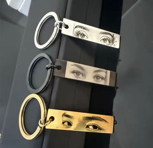 Personalized Eye Keychain | Custom Engraved Keychain | Gift for Her/Him in Gold, Silver,